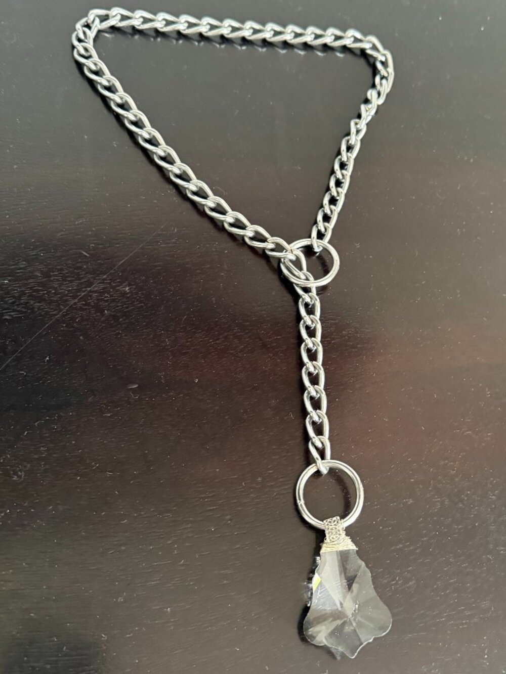 Dog collar chain necklace with massive crystal-like gem